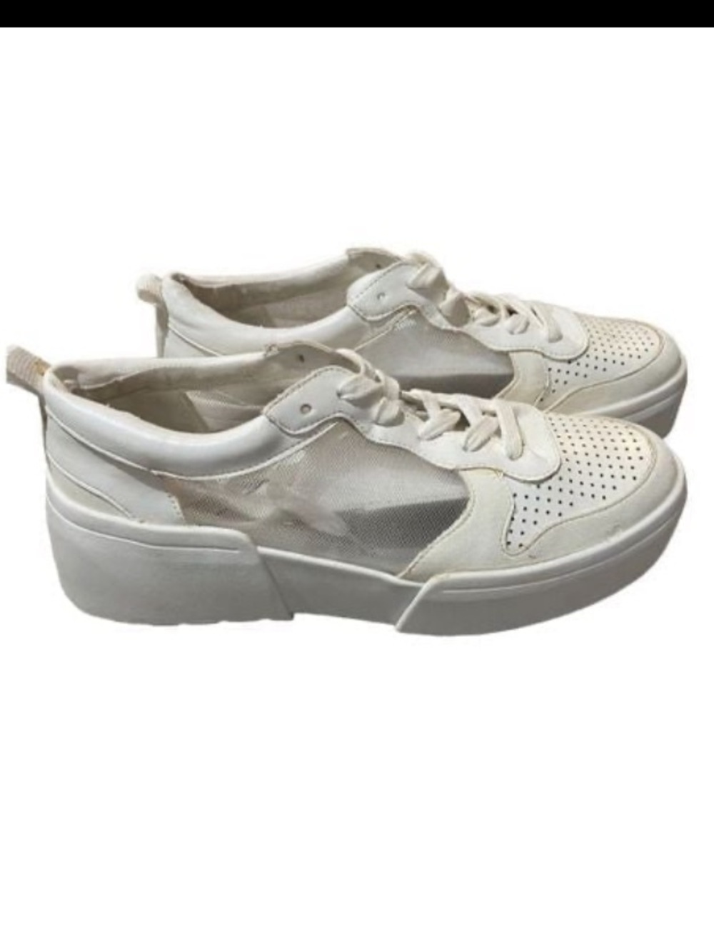 Bershka Off-White Lace-Up Sneakers Sz 7.5 women New but flawed